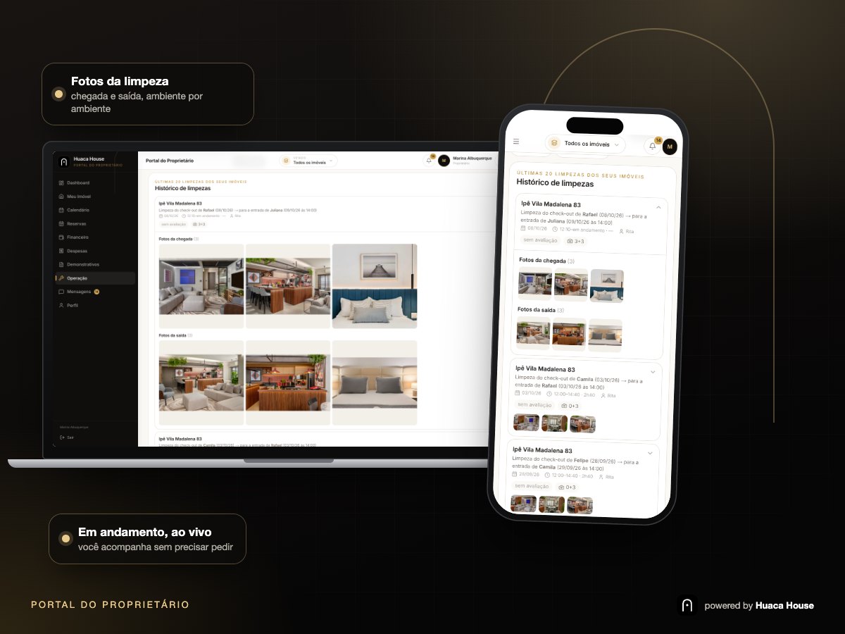 Histórico de limpezas do portal, com as fotos da chegada e da saída do apartamento