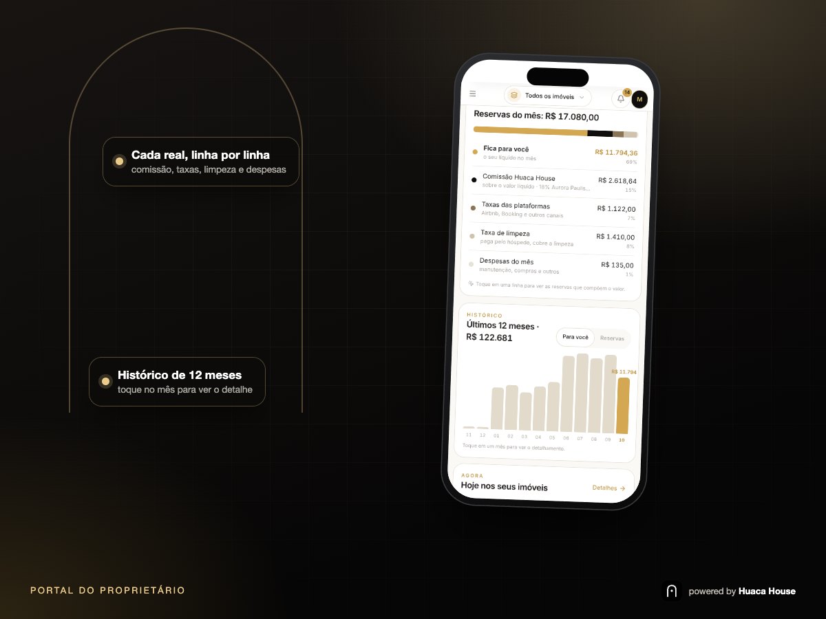 Tela do portal com a divisão do valor das reservas entre proprietário, comissão, taxas e despesas, e o gráfico dos últimos 12 meses
