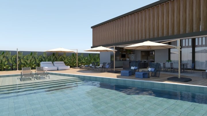 Piscina e varanda da casa em São Lourenço, imagem 3D do projeto