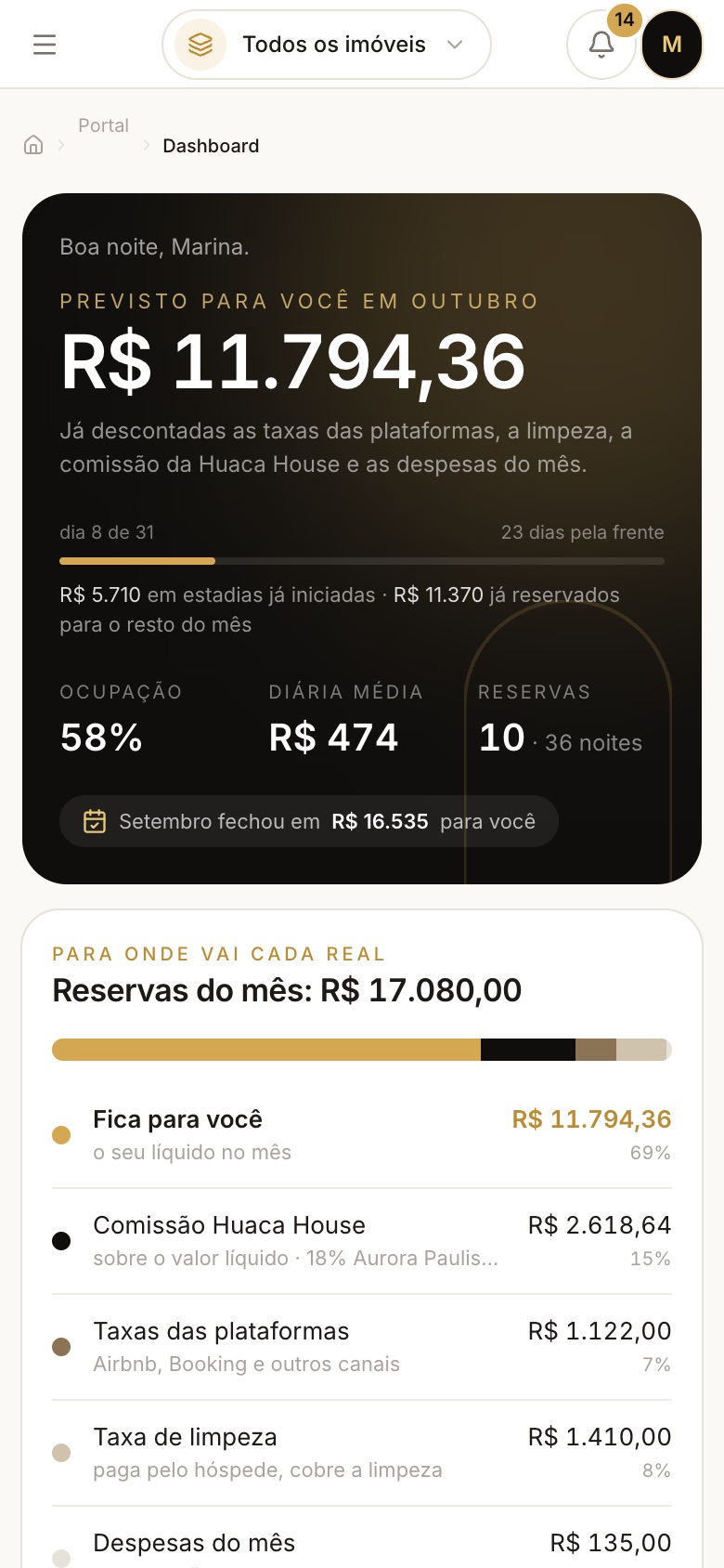 Visão geral: tela do portal no celular