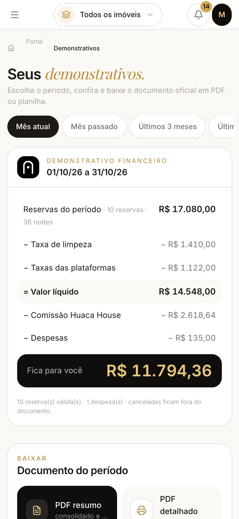Demonstrativo: tela do portal no celular